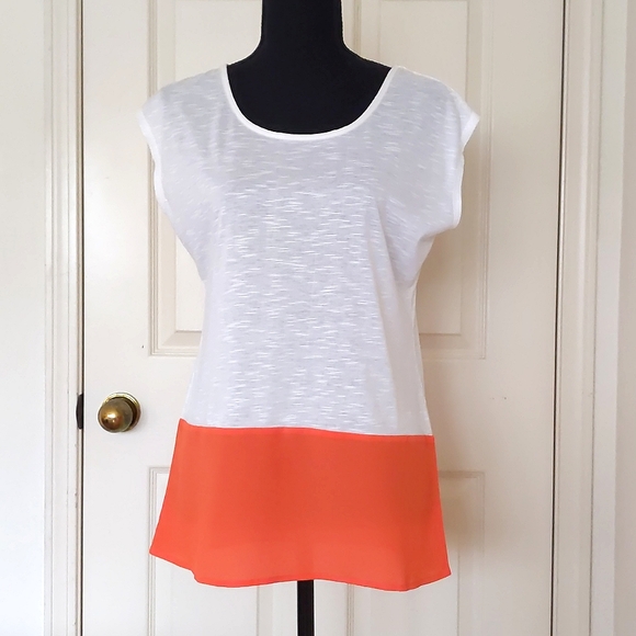 NWOT. The Limited Rayon Blended White and Orange Sleeveless Long & Loose Fit Top - Picture 1 of 4